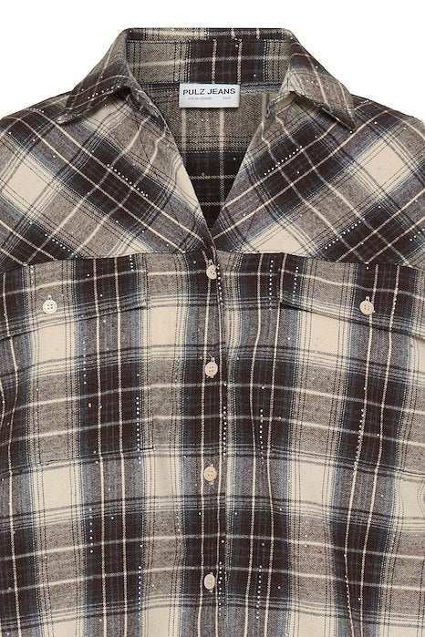 PZKAMMA OVERSIZED SHIRT - BEIGE ESPRESSO CHECK