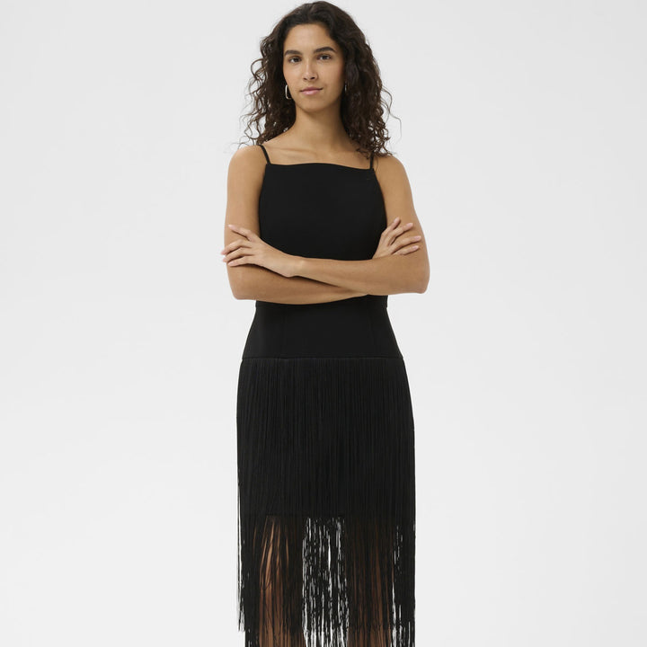CHARLEENE FEST FRINGE DRESS - Black