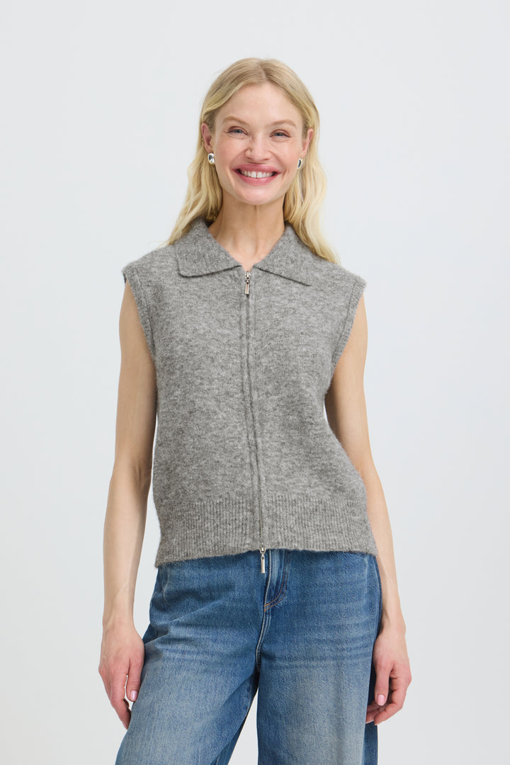 BYOMEA ZIPPER Waistcoat - Mid Grey Melange