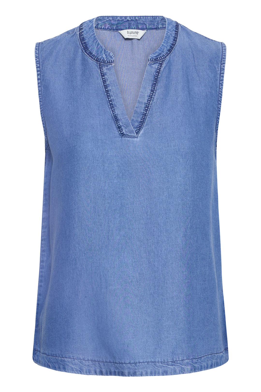 BYkosmo Sleeve Less Emrodery Shirt - Mid Blue Denim