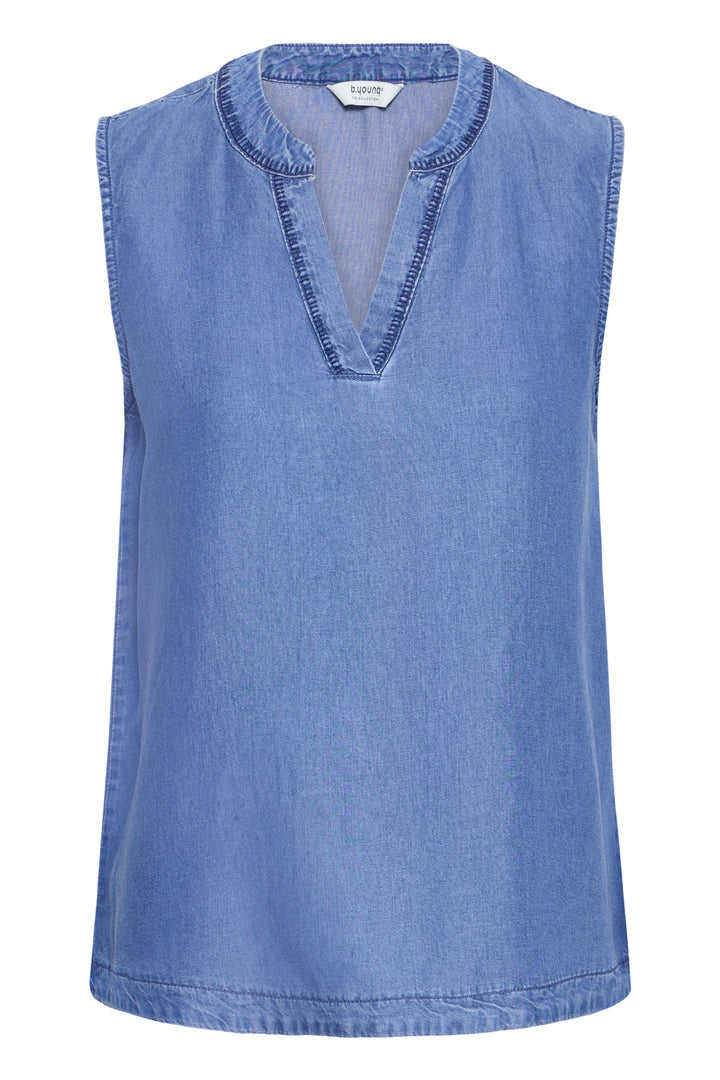 BYkosmo Sleeve Less Emrodery Shirt - Mid Blue Denim