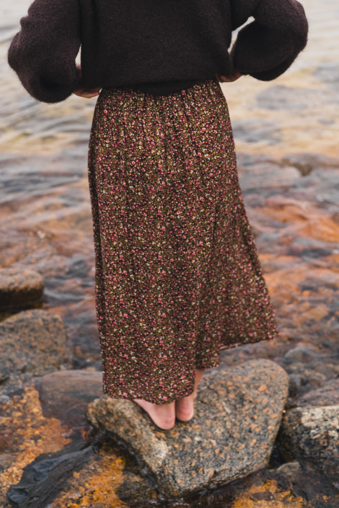Astrid HighWaist Skirt - Black Coffee Flower