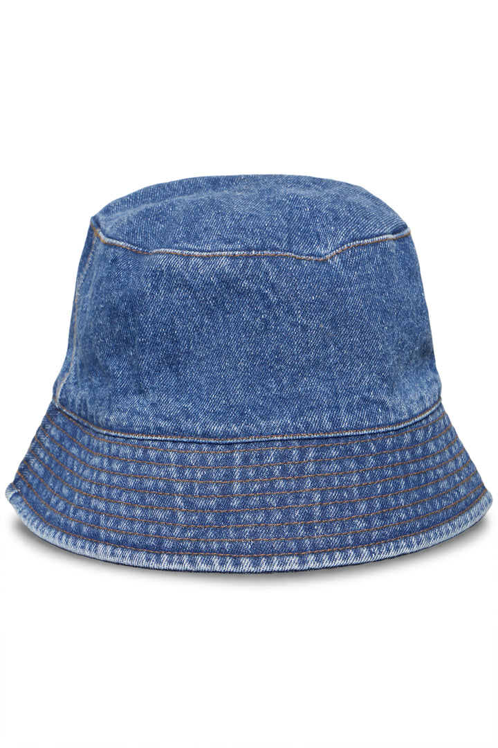 FRALVINA HAT 1 - MID BLUE DENIM W COGNAC