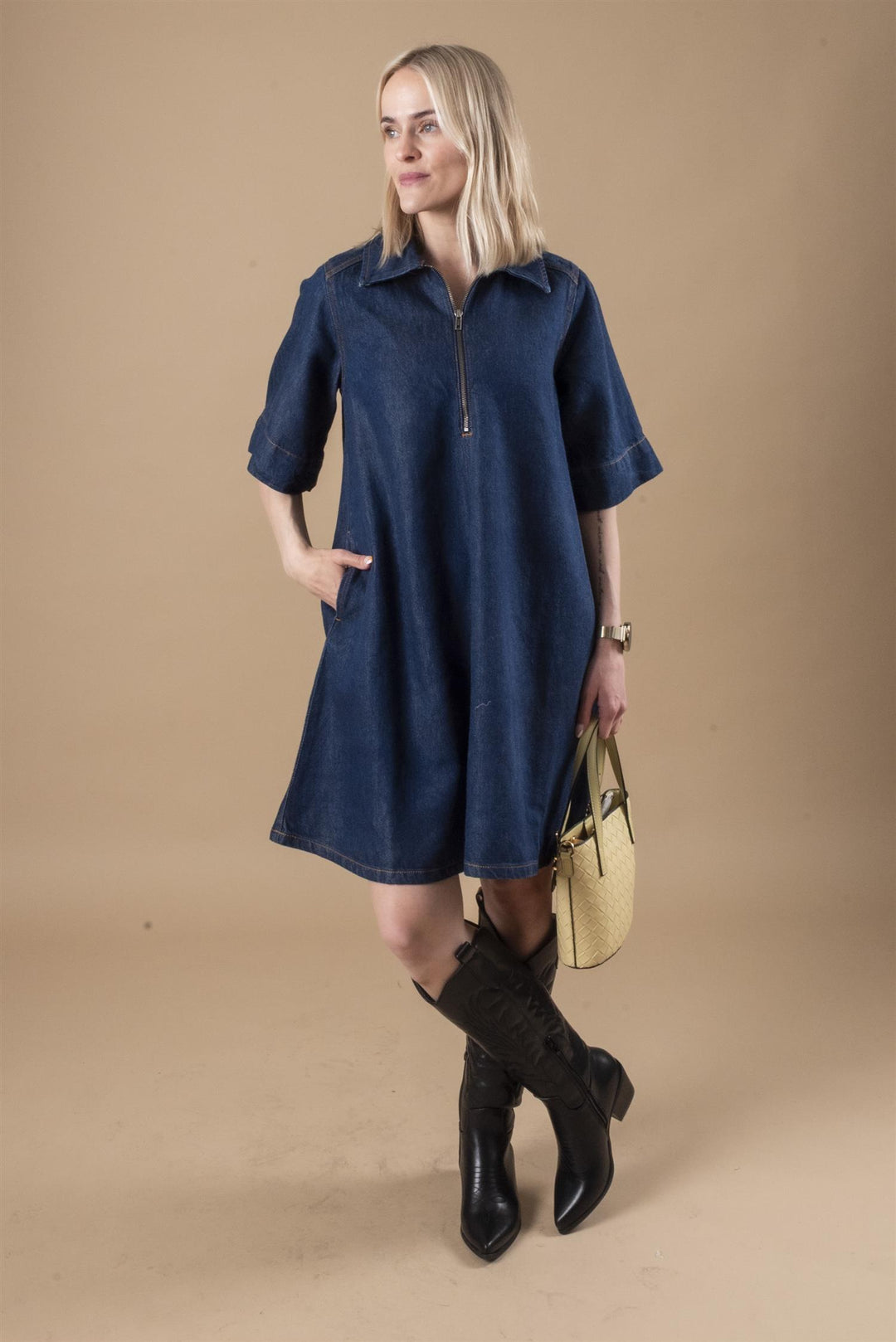Malo 181 Short Zip-Dress - Dark Blue Un-Wash
