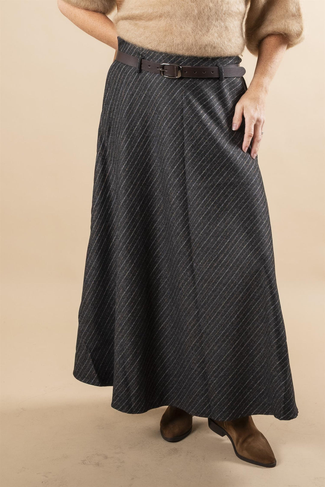 Joselina Pinstripe Maxi Skirt - Black