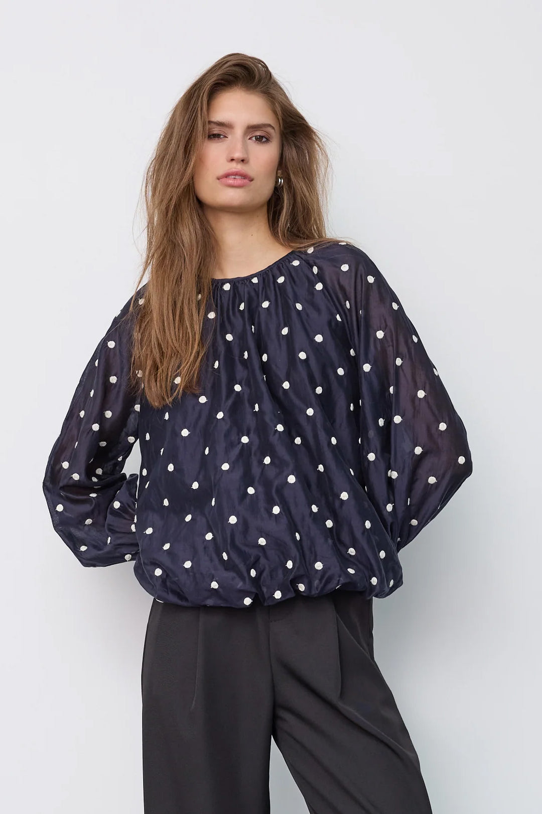 DitaCC Dot Balloon Blouse - Navy