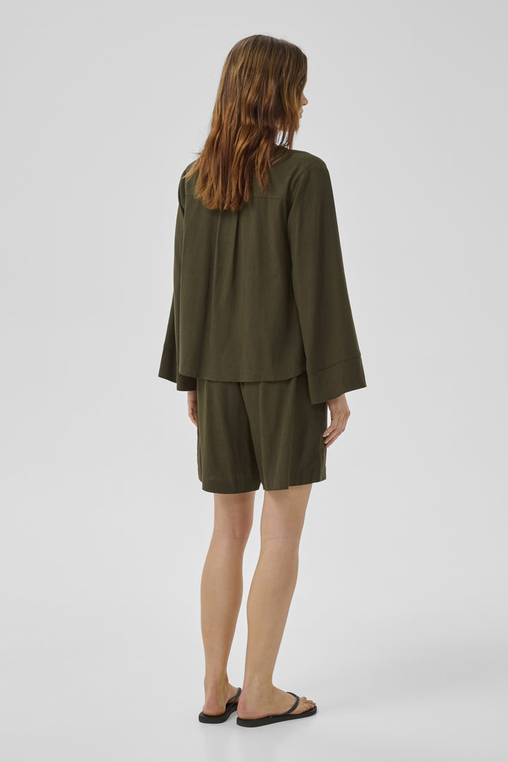 Dias Linen Blouse - Forest Night