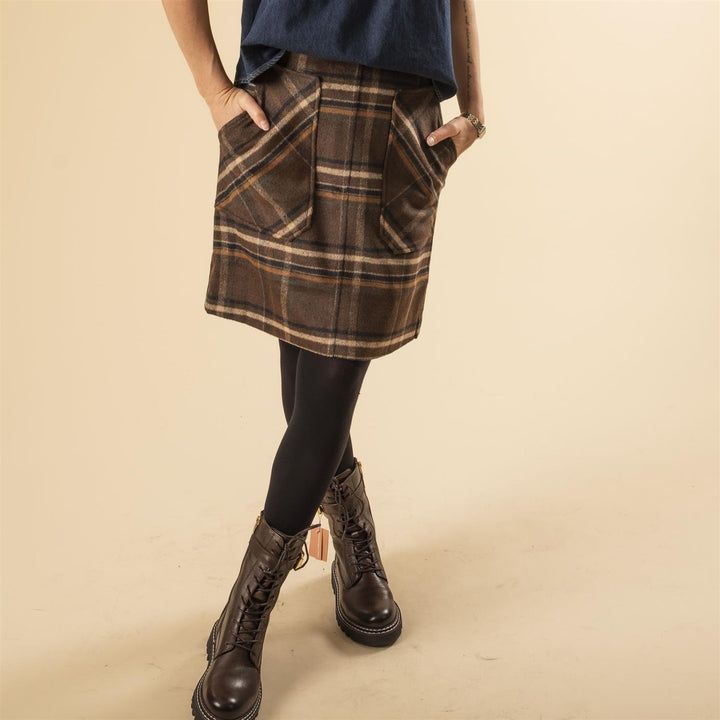 Adam Check Skirt - Coffee
