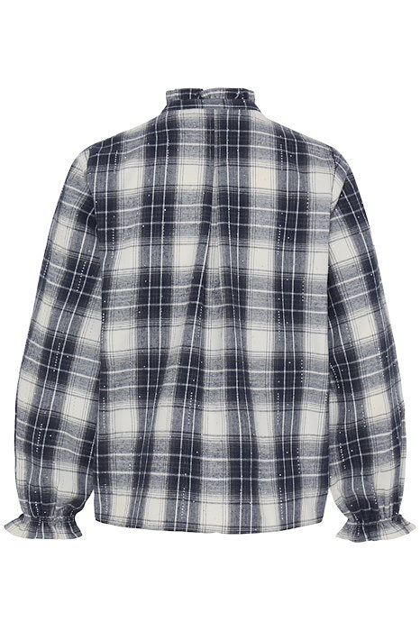 PZKAMMA FRILL SHIRT - BLUE BEIGE CHECK