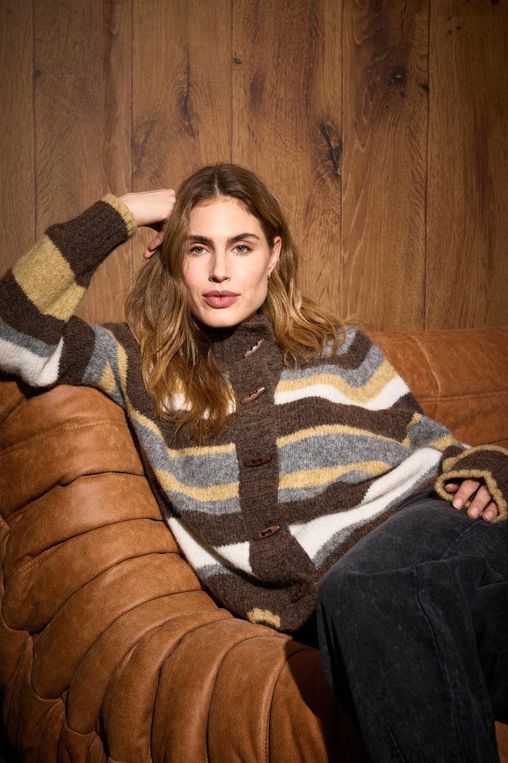 PZGEORGIE CARDIGAN - DARK BROWN WITH STRIPES