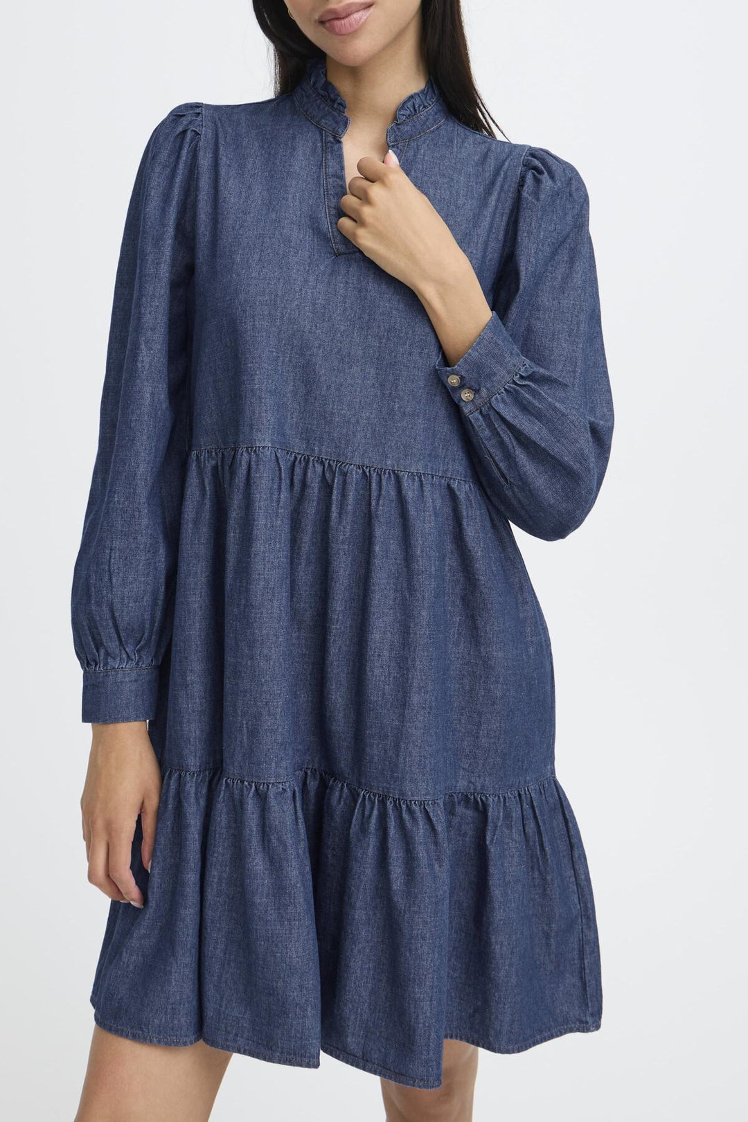 BYXKANTI VNECK DRESS - Mid Blue Denim
