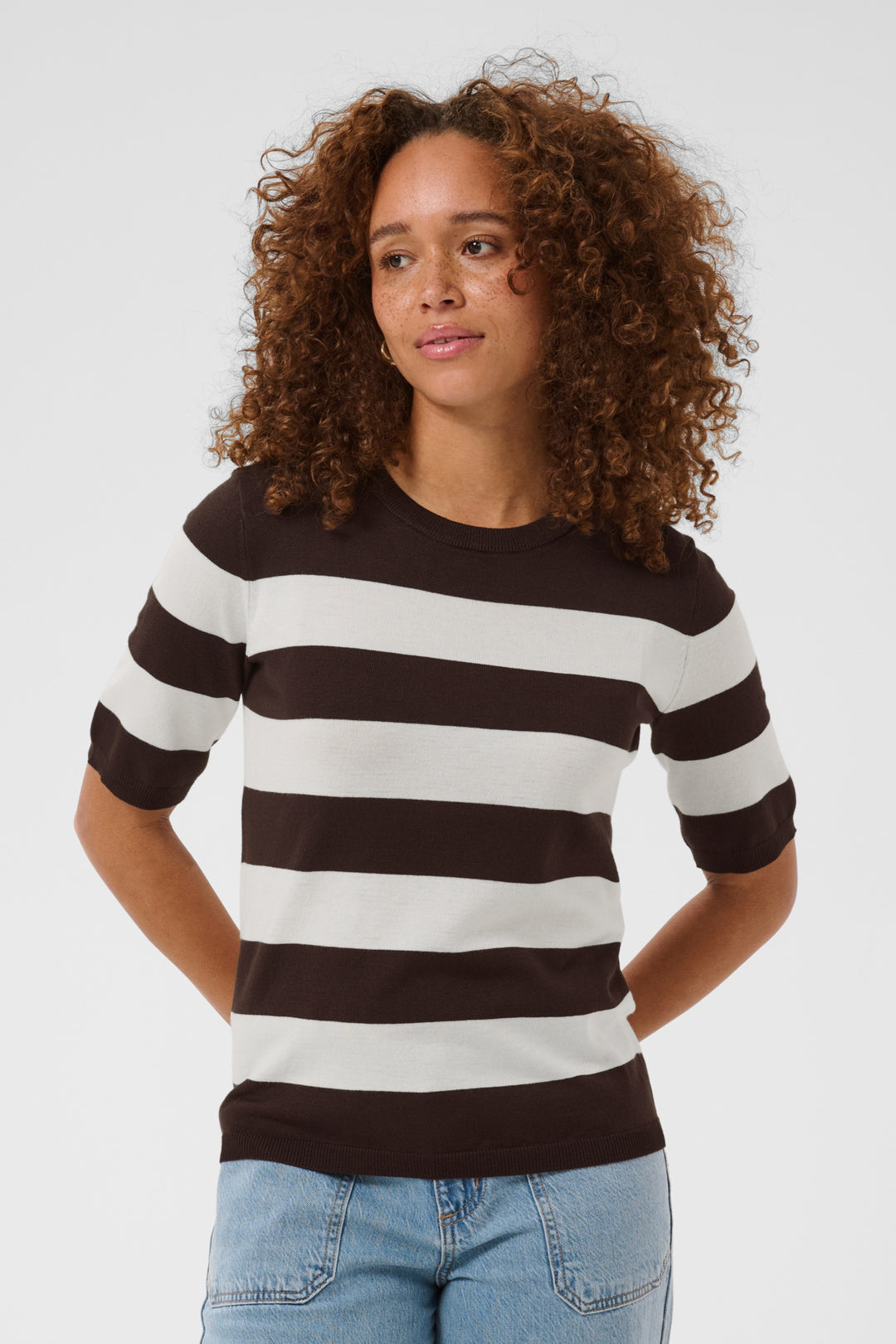 KAlizza Striped Knit - Coffee Bean/Chalk Wide Stripe