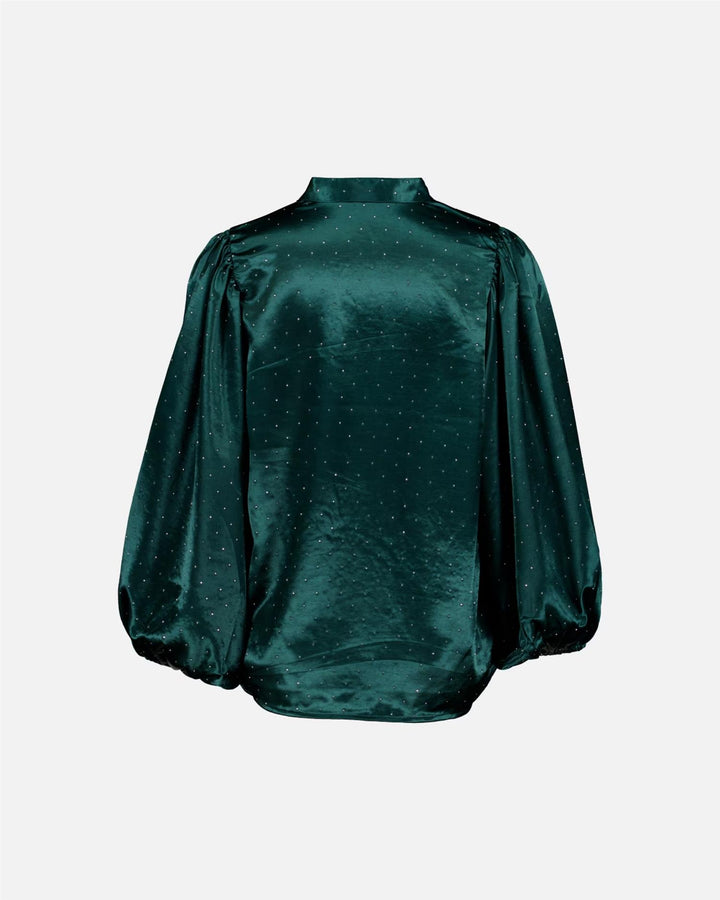 Nelly Heavy Satin Bling Blouse - Dk Green