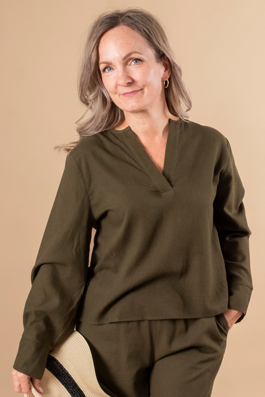 Dias Linen Blouse - Forest Night