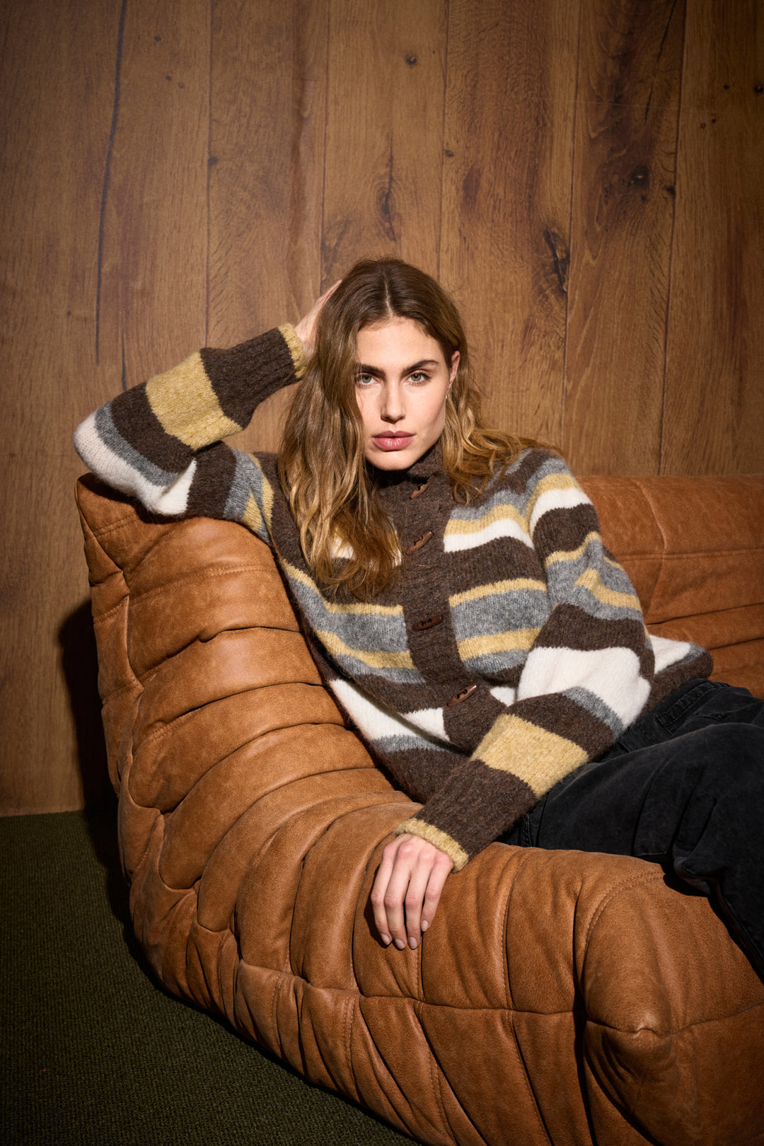 PZGEORGIE CARDIGAN - DARK BROWN WITH STRIPES