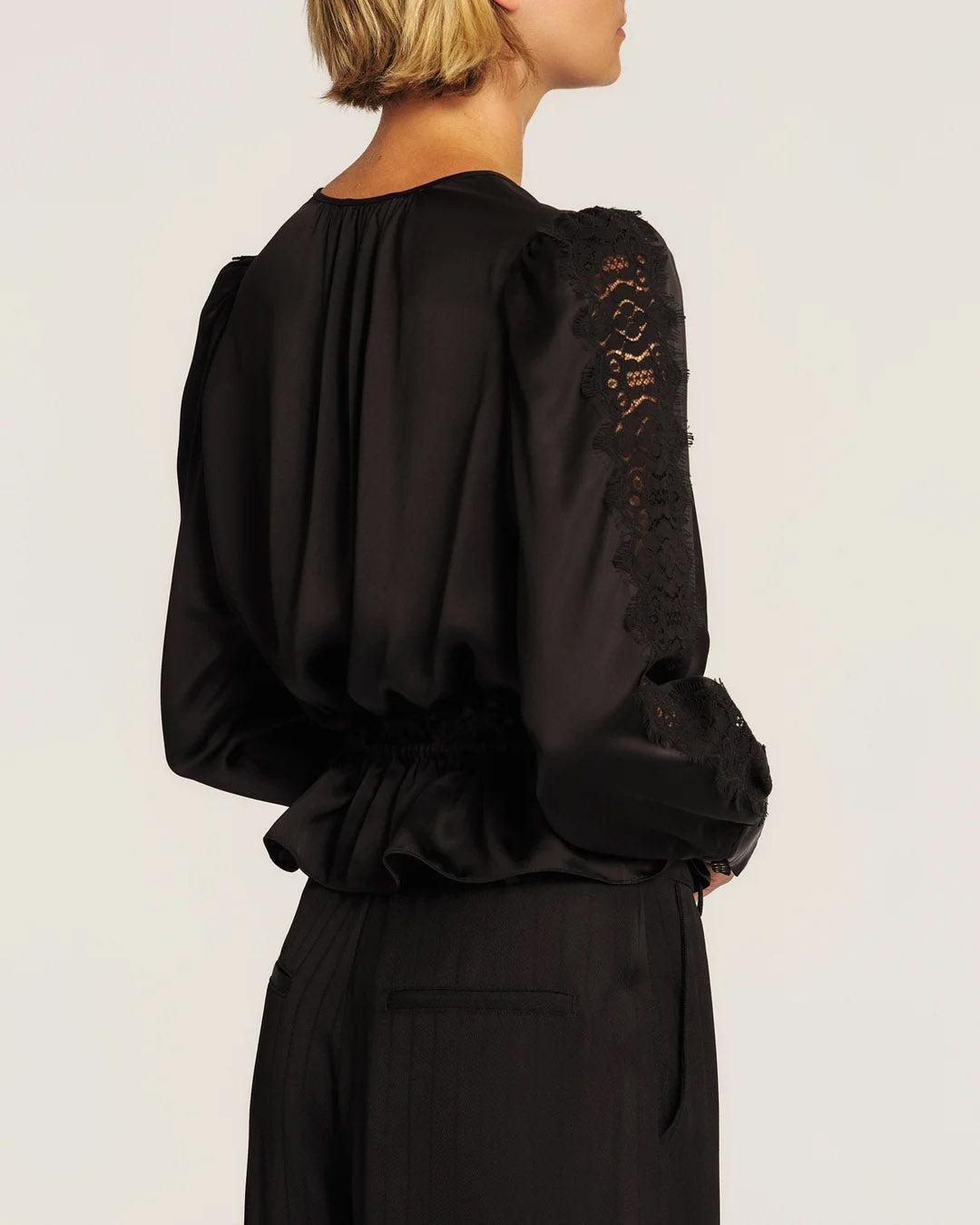 Satin Tie Blouse - Black
