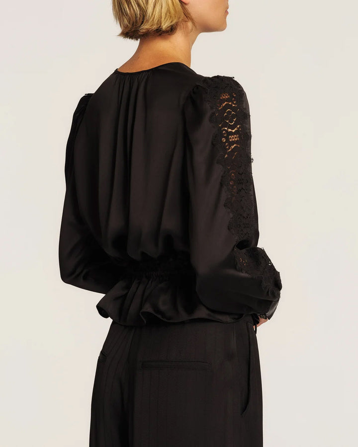 Satin Tie Blouse - Black