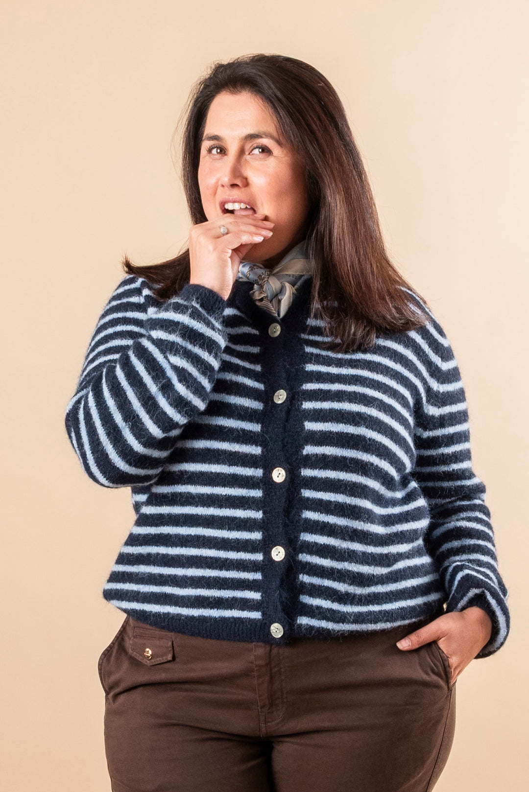 Mertice Knit Cardigan - Blue w/blue stripes