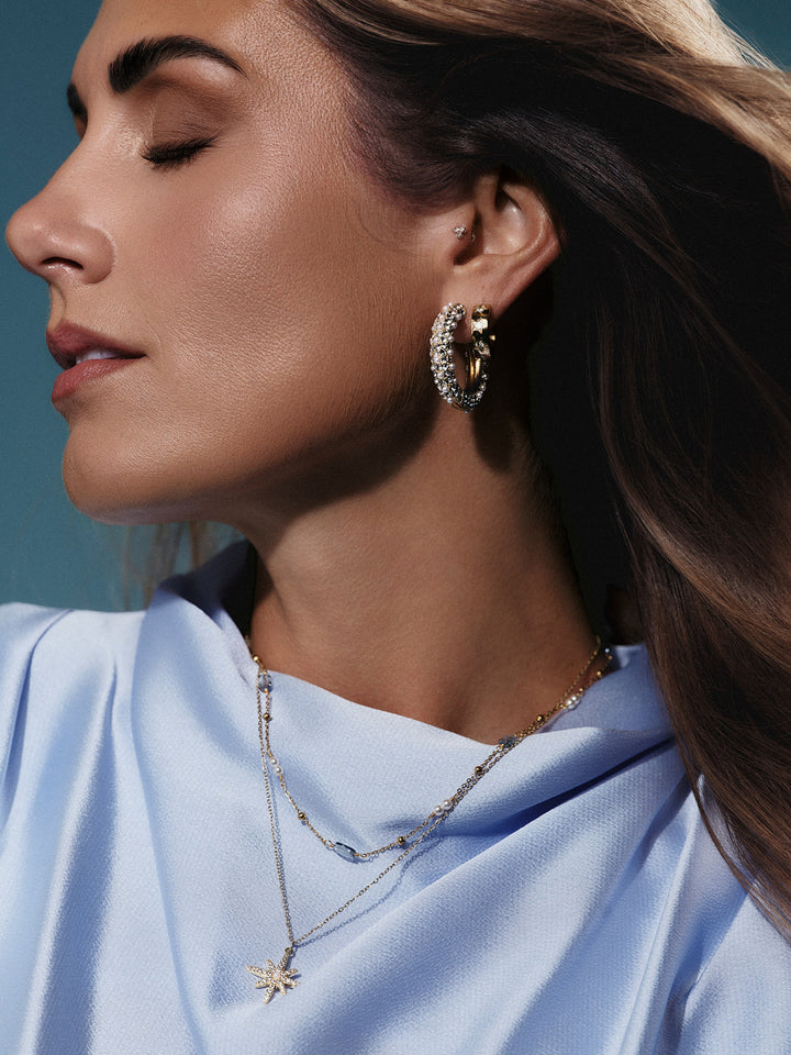 Twinkle Hoops Earring by Tone Damli - Gold/Cubic Zirconia