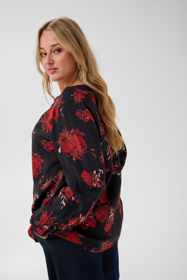 KChipe Blouse - Black/Red Flower