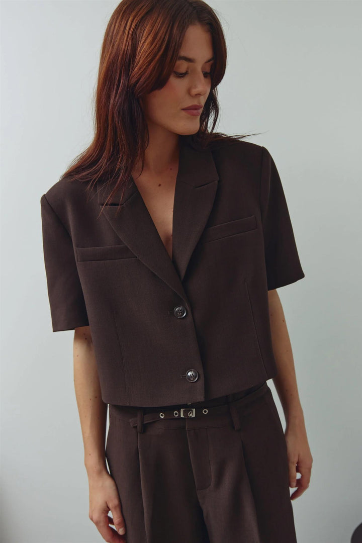 Leanne Crop Blazer - Chocolate