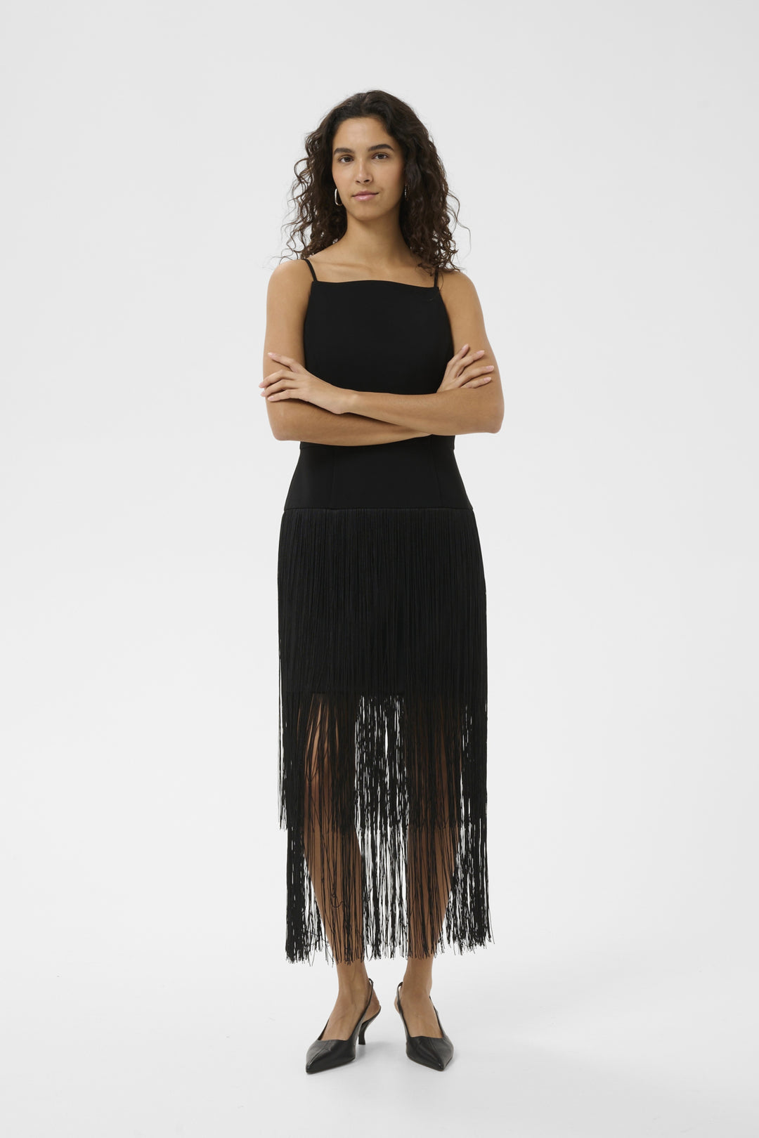 CHARLEENE FEST FRINGE DRESS - Black