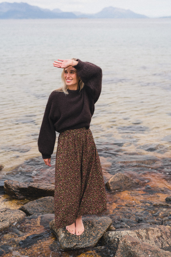 Astrid HighWaist Skirt - Black Coffee Flower