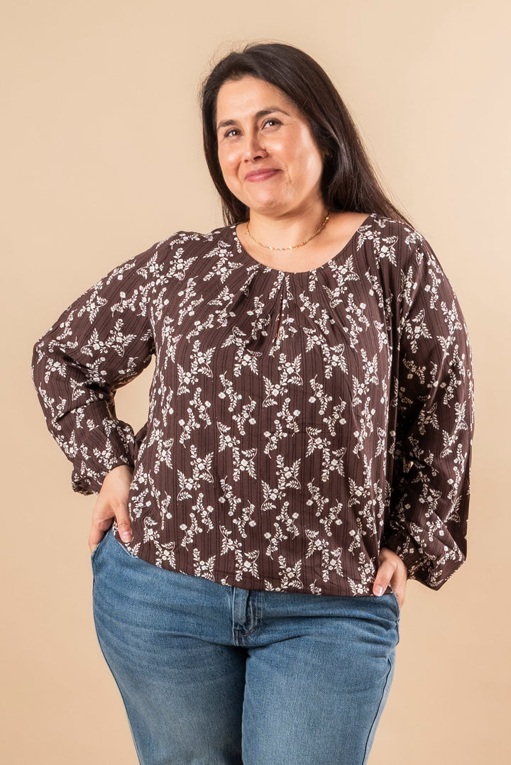 FRMERLE Blouse - FLOWER DROP HOT FUDGE