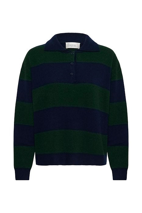 Jola Knit Polo Pullover - Douglas  W. Navy Stripe