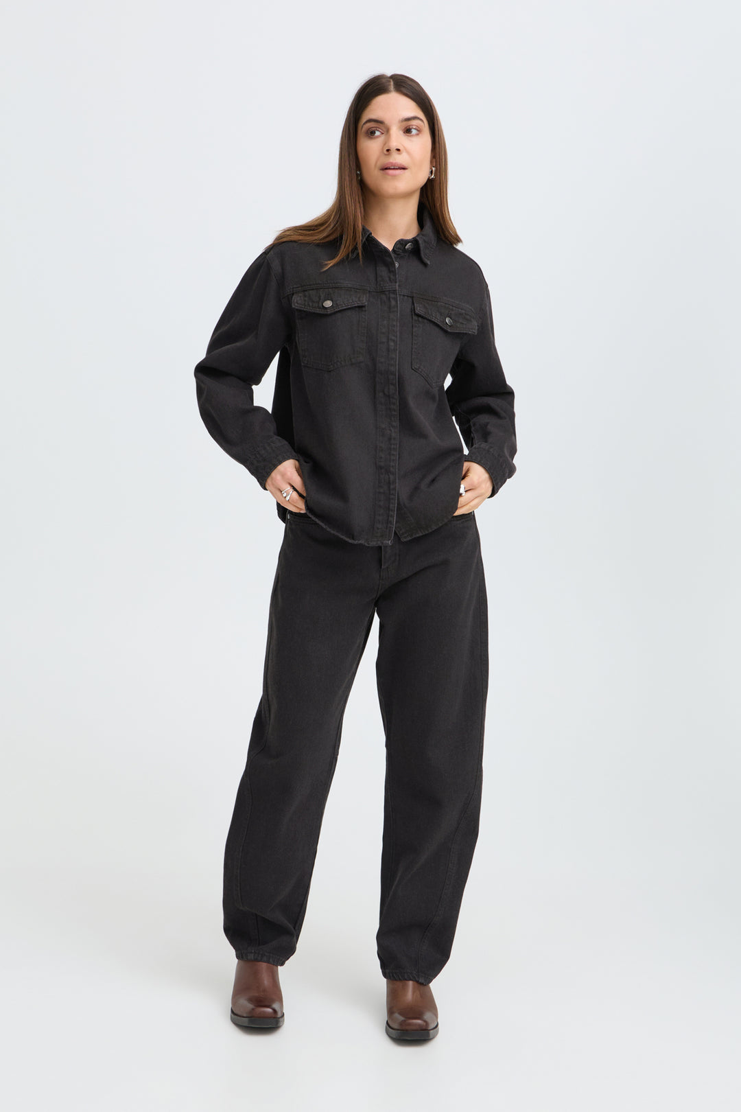 PZDORIT HighWaist JEANS BARREL LEG - Espresso