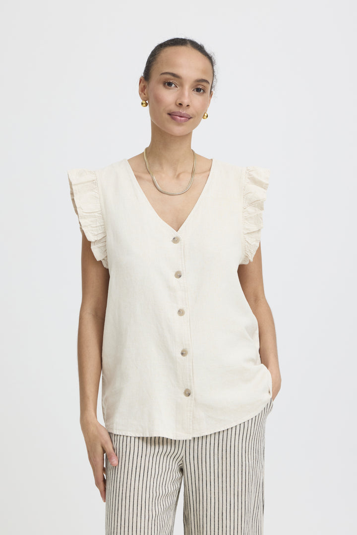 BYFALAKKA RUFFLE SHIRT - Rainy Day Melange