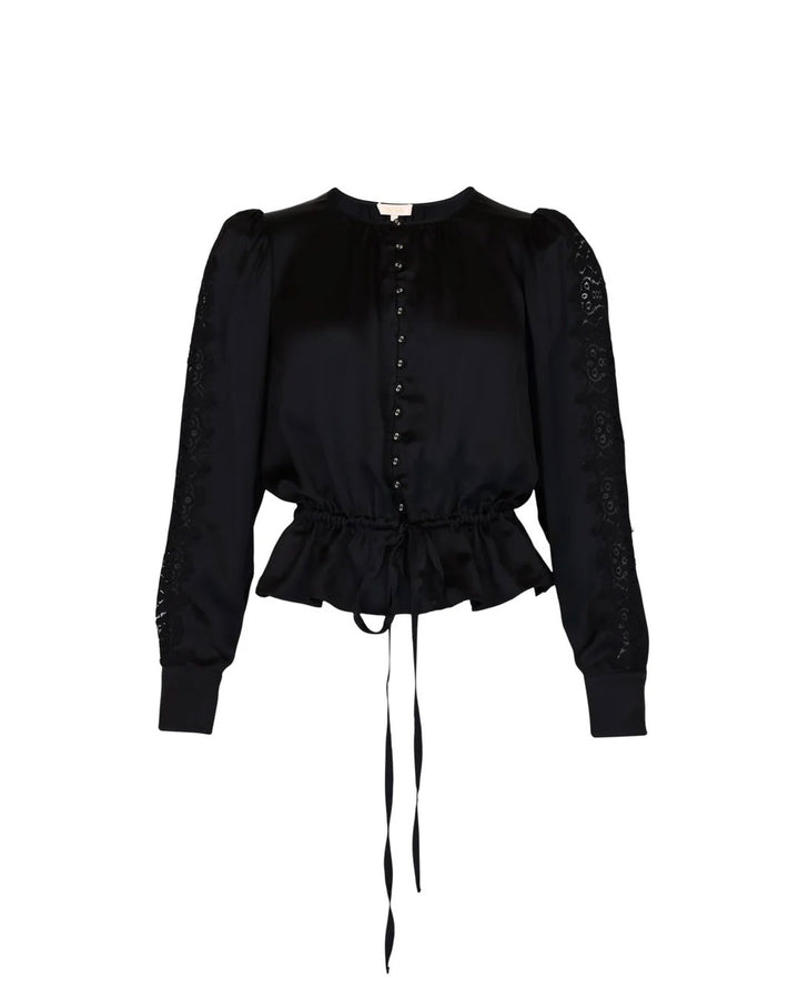 Satin Tie Blouse - Black
