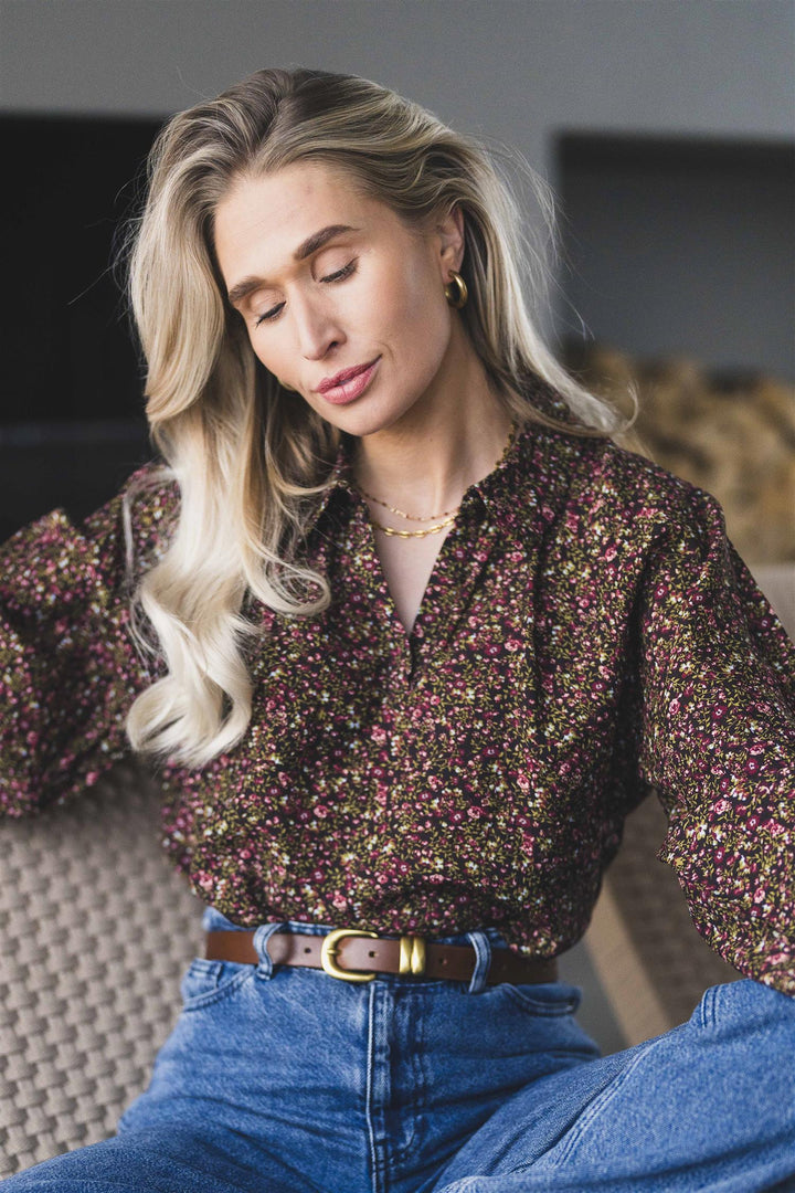 Astrid Top - Black Coffee Flower