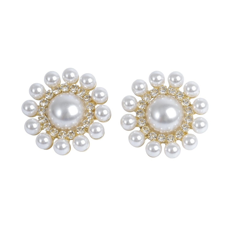 Solar Statement Earrings by Tone Damli - Gold/Crystal/Pearls