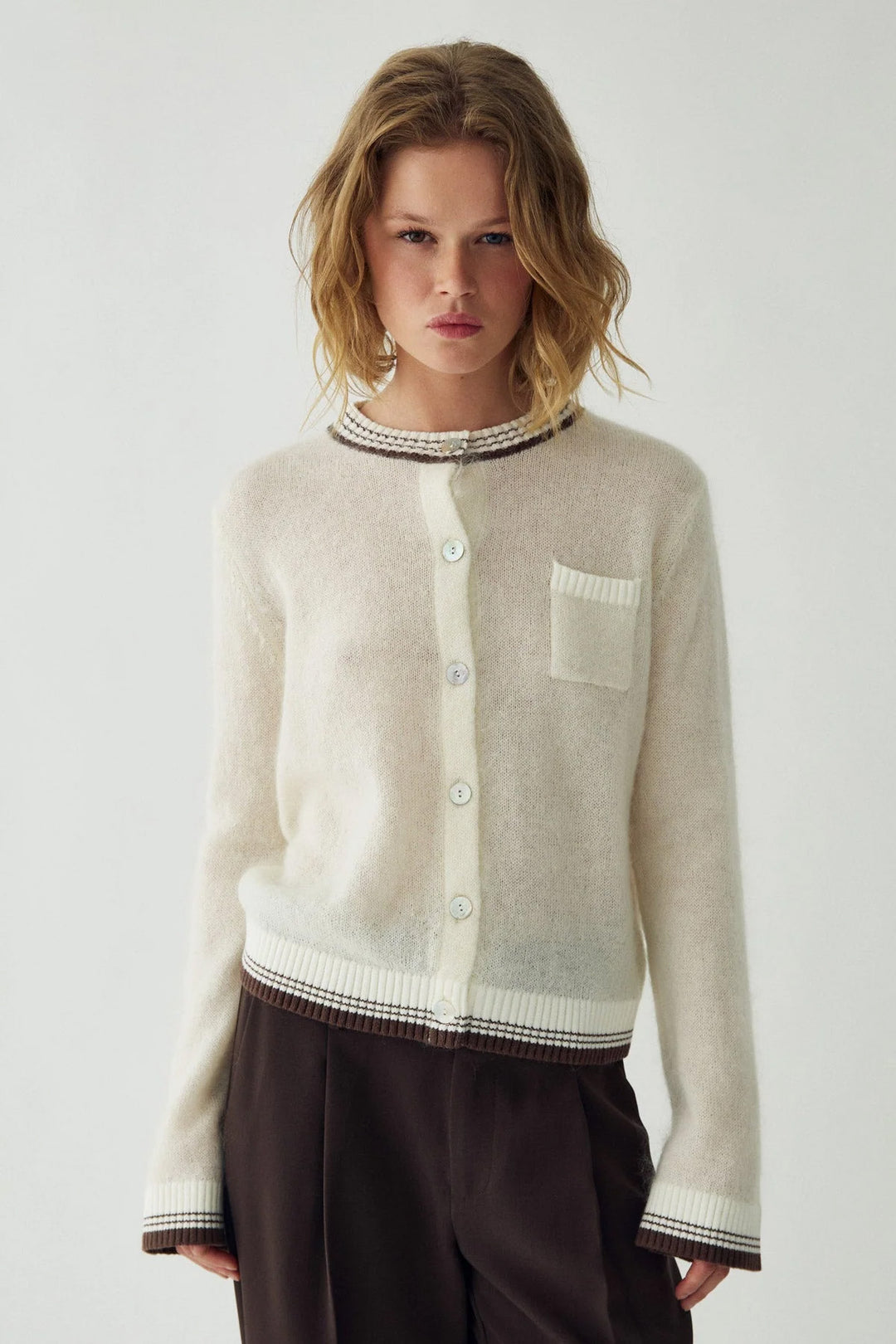 Nattie Knit Cardigan - Ivory Brown