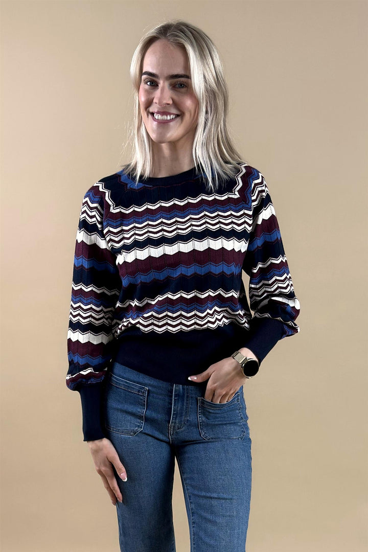 BYmmorla Pointelle Jumper - ZIG ZAG BRIGHT COBALT