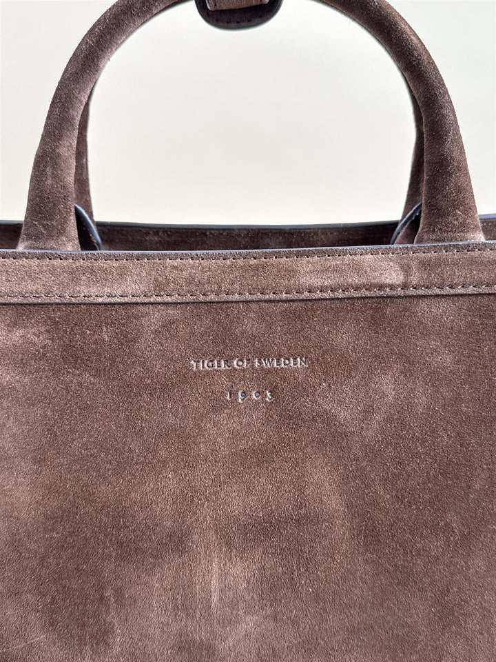 Acori Suede Leather Office Bag - Dark Brown