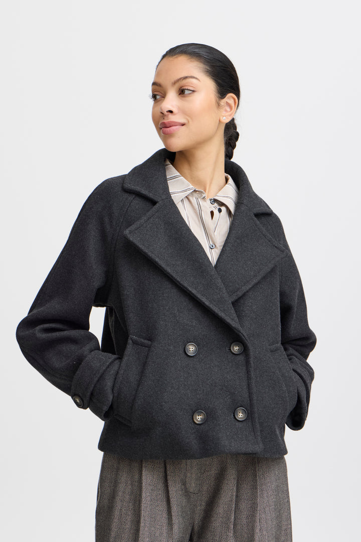 BYCILIA CABAN JACKET - Black melange