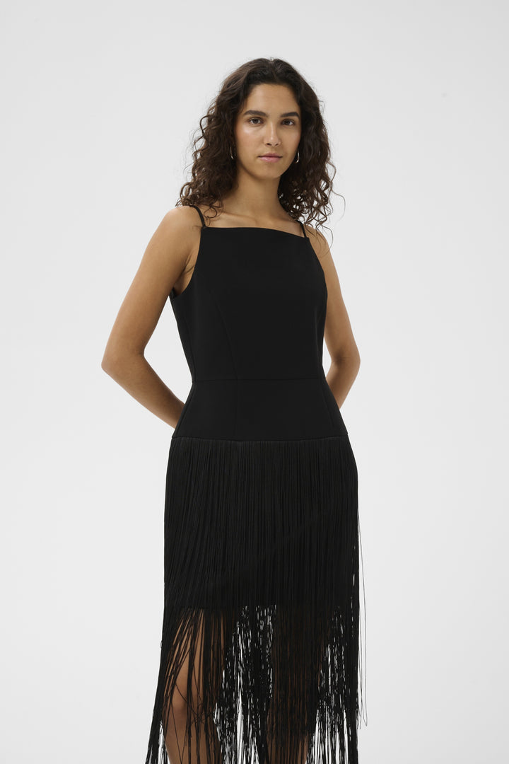 CHARLEENE FEST FRINGE DRESS - Black