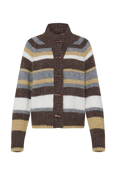 PZGEORGIE CARDIGAN - DARK BROWN WITH STRIPES