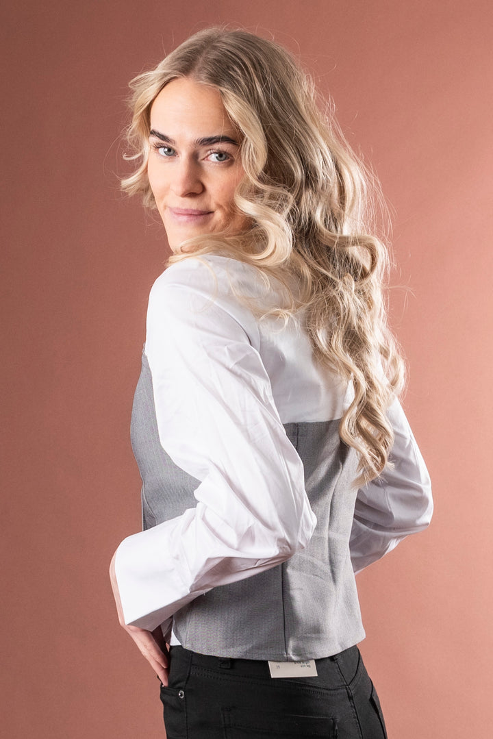 PollyCC Corsage Shirt - White w/Grey