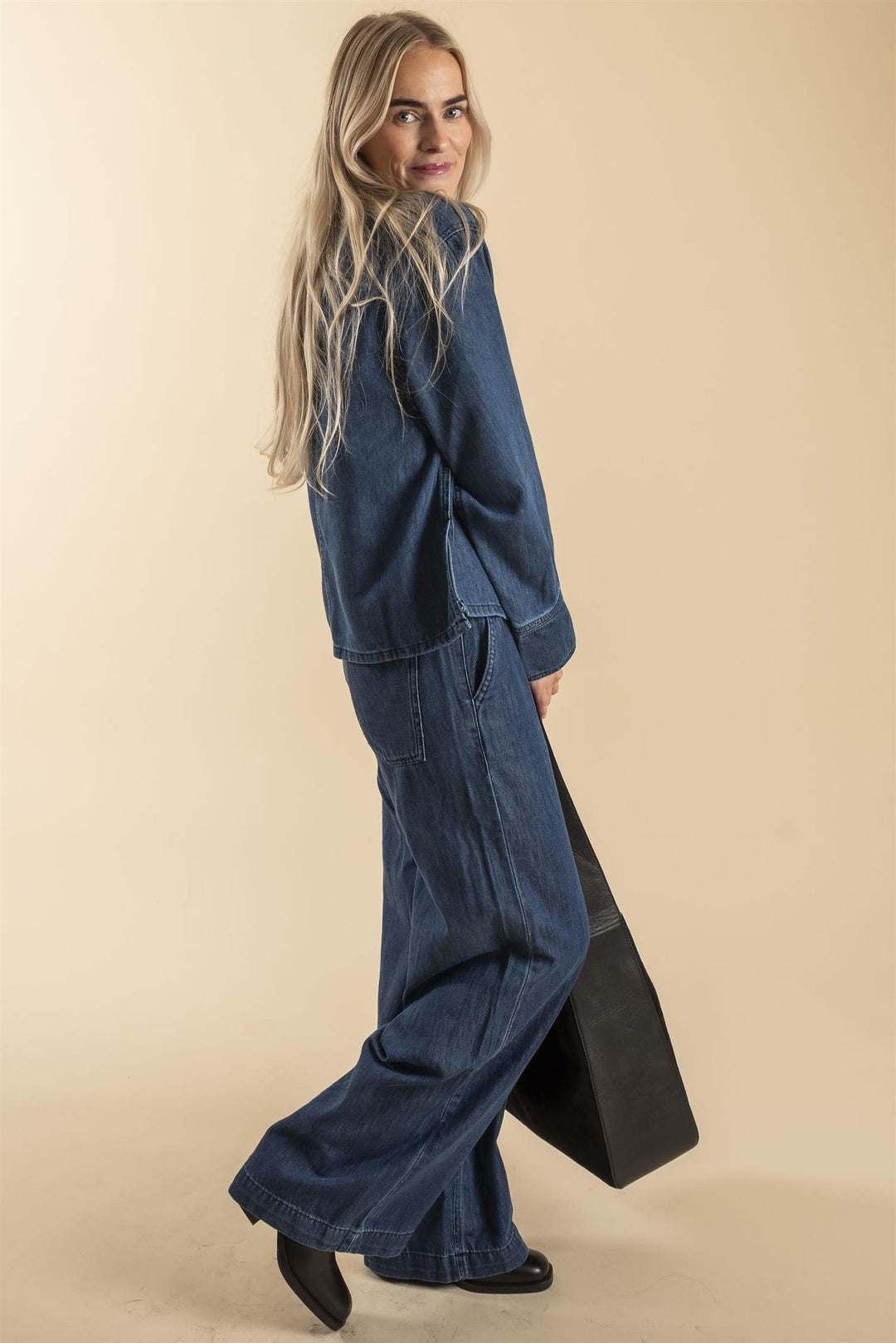 Azmina Denim Placket Blouse - Denim Blue