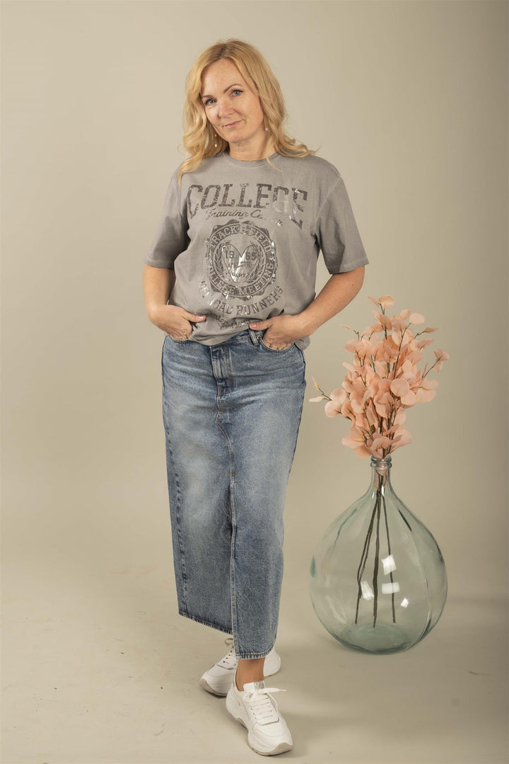 Vika Asym Slit Skirt - Vintage Blue Denim