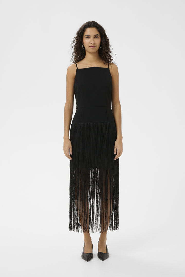 CHARLEENE FEST FRINGE DRESS - Black