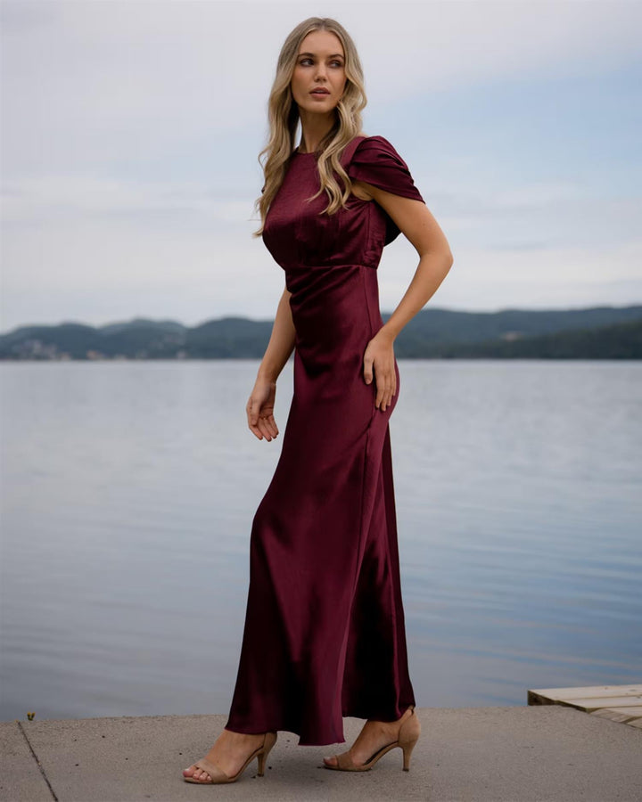 Amaris Heavy Satin Maxidress -  Deep Cherry