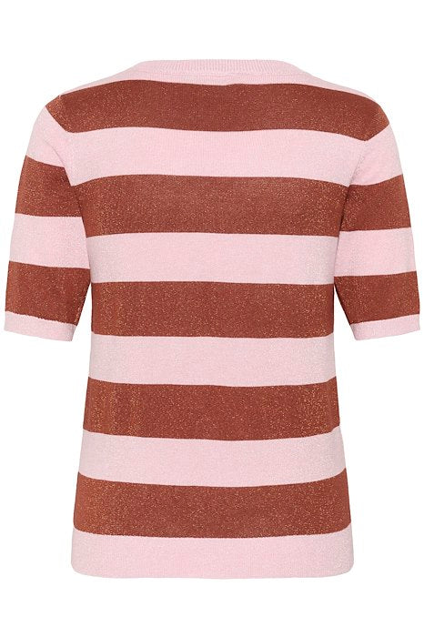 KAregina Stripe V-neck Pullover - Ballerina/Henna Shiny Stripe