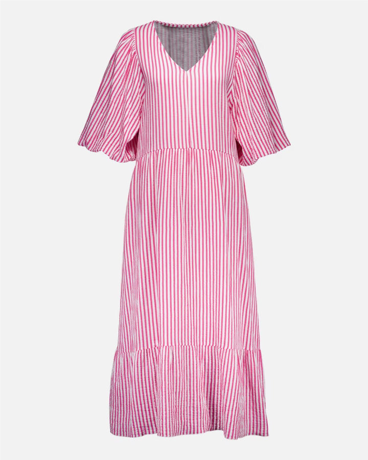 Margo Stripe Midi Dress - Cerise