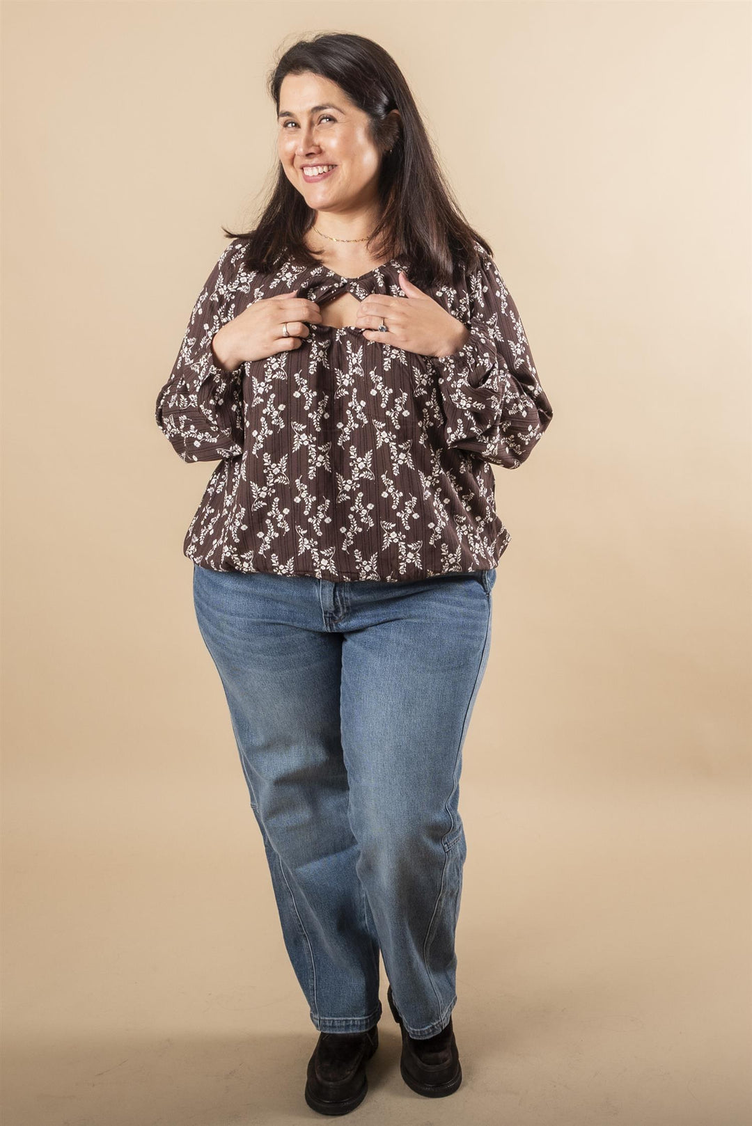 FRMERLE Blouse - FLOWER DROP HOT FUDGE