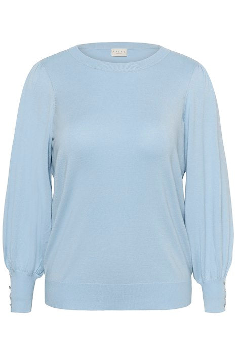 KClizzy Round Neck Pullover Buttons - Blue Fog