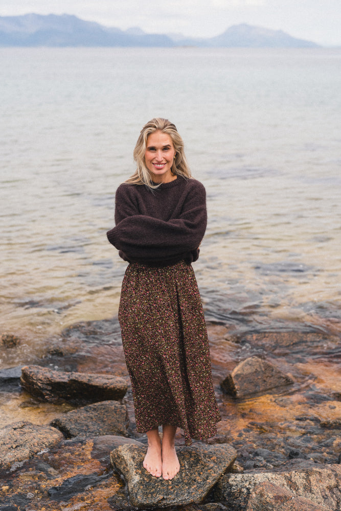 Astrid HighWaist Skirt - Black Coffee Flower